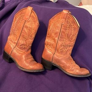 Old West Brown Leather Cowboy Heeled Boots